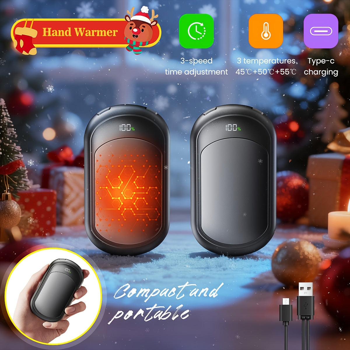 Rechargeable Hand Warmers 2-Pack – 3 Heat Modes, 20H Warmth