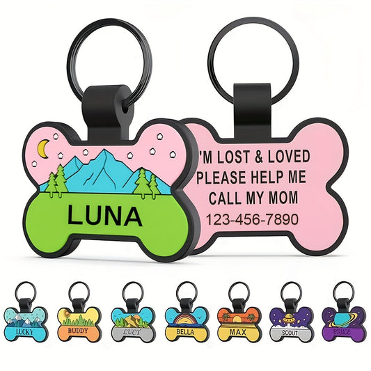 Personalized Silicone Bone-Shaped Pet ID Tag – Silent Engraved Design