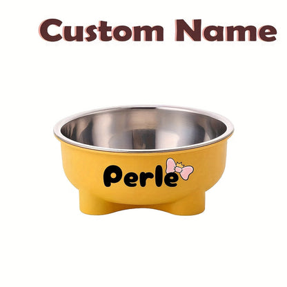 Customizable Plastic Pet Bowl with Personalized Name, Suitable for Dogs and Cats, Detachable Stainless Steel Design for Easy Cleaning, Perfect Pet Keepsake Gift