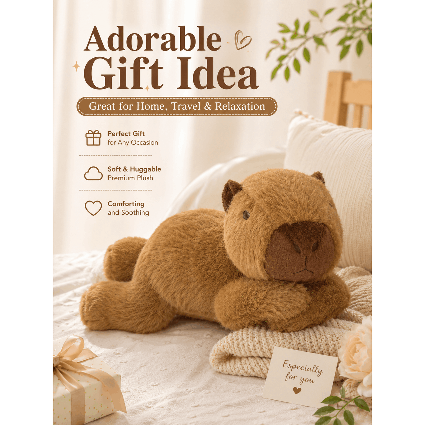 60cm Weighted Capybara Plush – Soft Calming Cuddle Toy