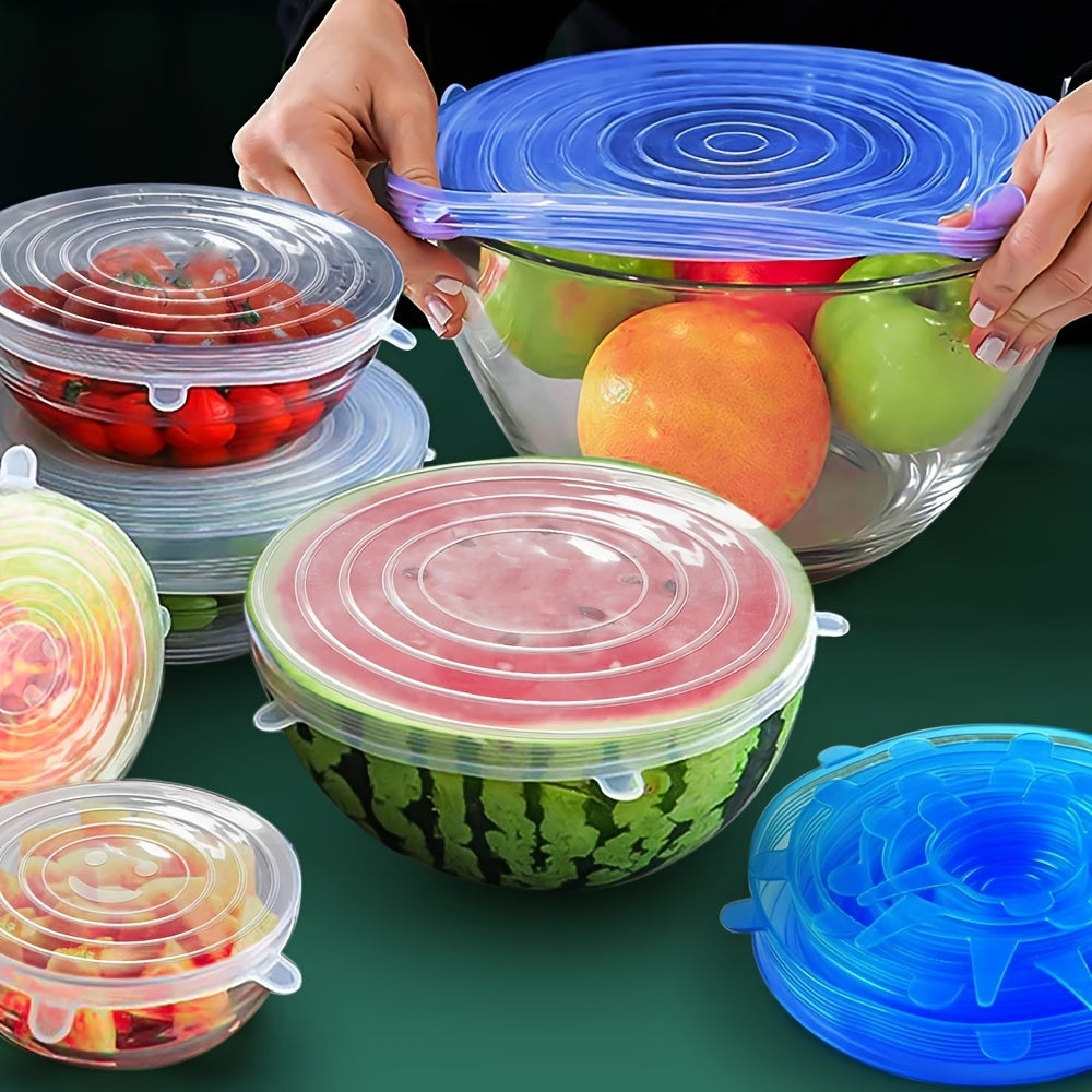 6-Piece Reusable Silicone Stretch Lids – Multi-Size Food Covers