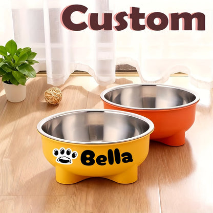 Customizable Plastic Pet Bowl with Personalized Name, Suitable for Dogs and Cats, Detachable Stainless Steel Design for Easy Cleaning, Perfect Pet Keepsake Gift