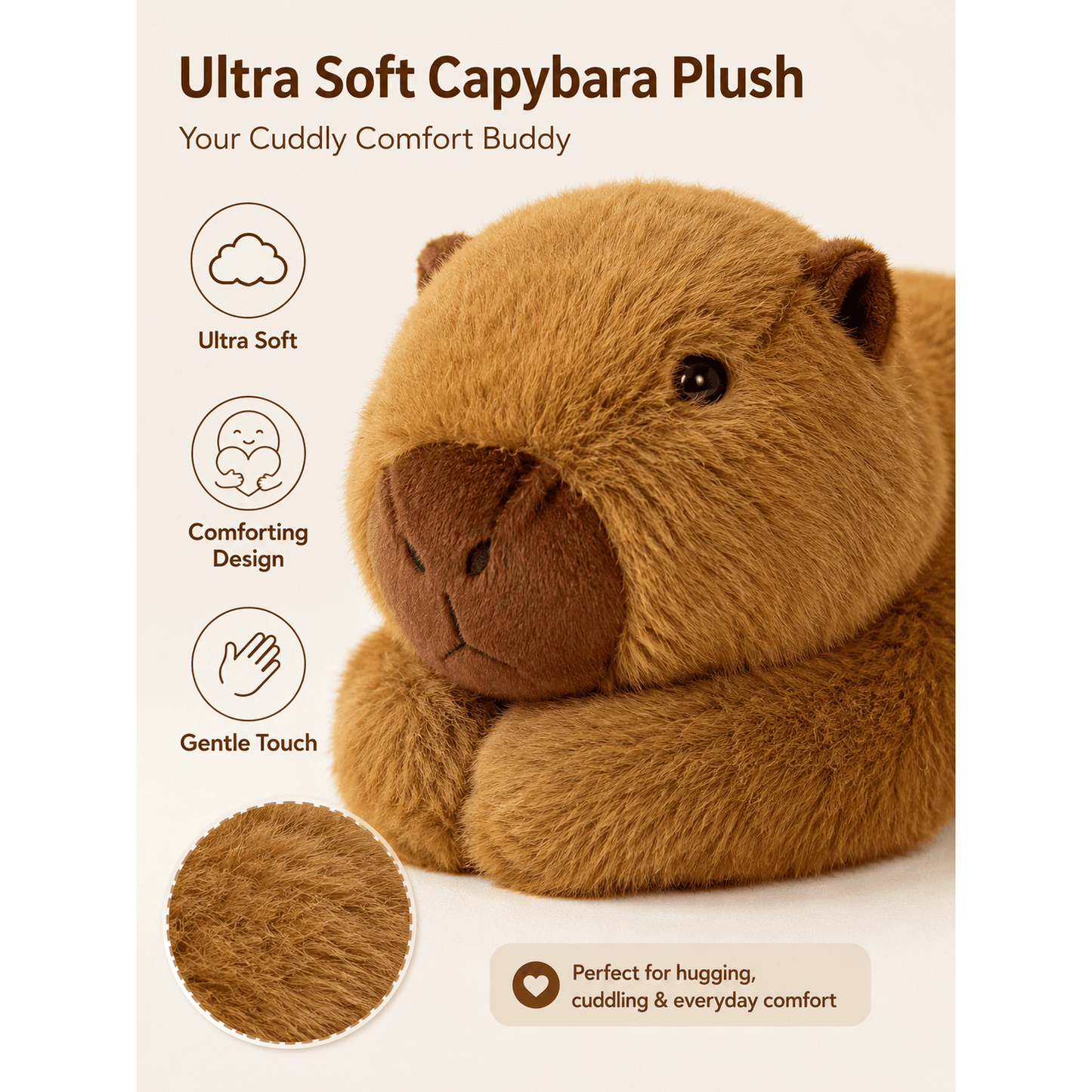 60cm Weighted Capybara Plush – Soft Calming Cuddle Toy