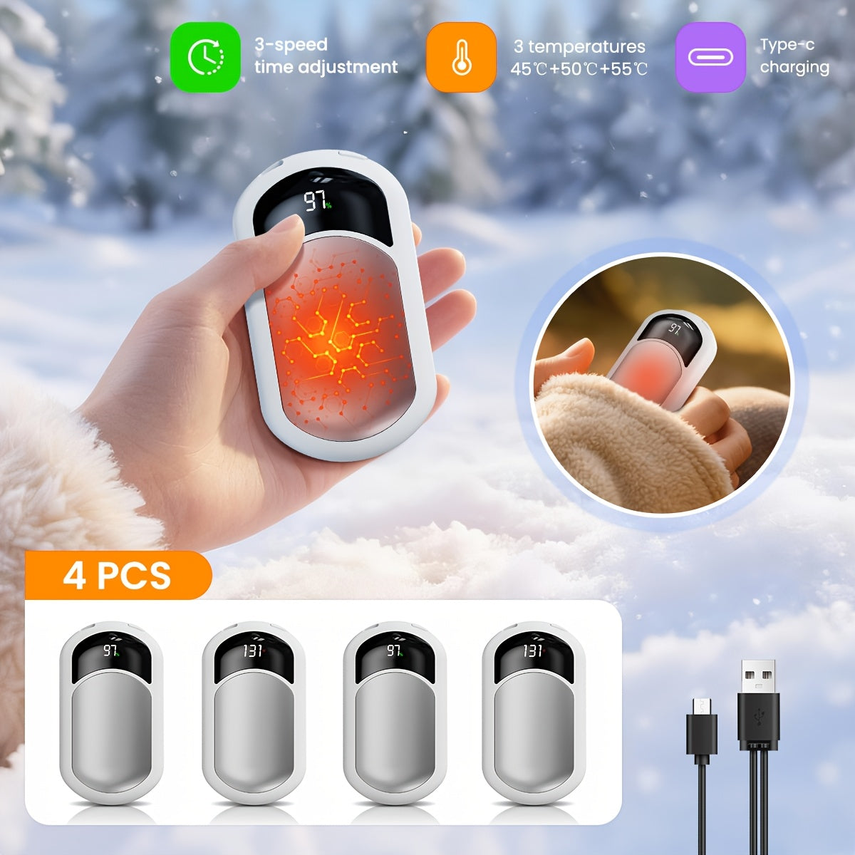 Rechargeable Hand Warmers 2-Pack – 3 Heat Modes, 20H Warmth