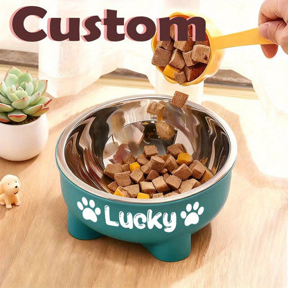 Customizable Plastic Pet Bowl with Personalized Name, Suitable for Dogs and Cats, Detachable Stainless Steel Design for Easy Cleaning, Perfect Pet Keepsake Gift