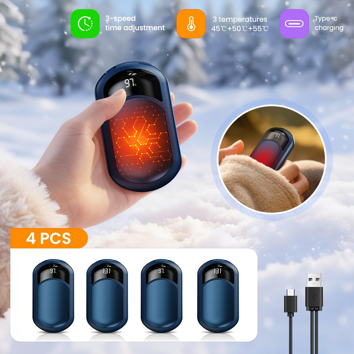 Rechargeable Hand Warmers 2-Pack – 3 Heat Modes, 20H Warmth
