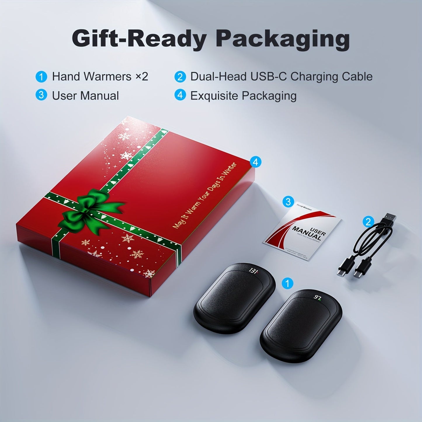 Rechargeable Hand Warmers 2-Pack – 3 Heat Modes, 20H Warmth