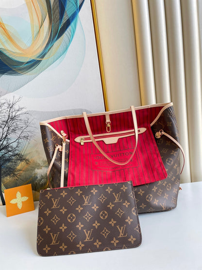 Louis Vuitton Neverfull MM Bag 32cm Damier Azur Canvas Fall/Winter Collection N41361, Red – product image 1