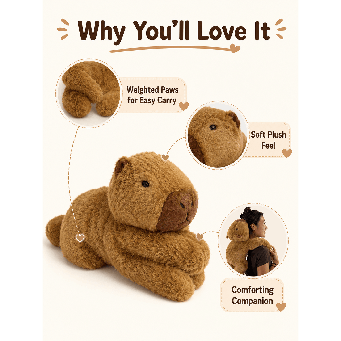 60cm Weighted Capybara Plush – Soft Calming Cuddle Toy