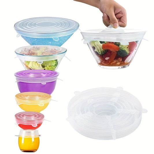 6-Piece Silicone Stretch Lids – Reusable Food Storage Covers