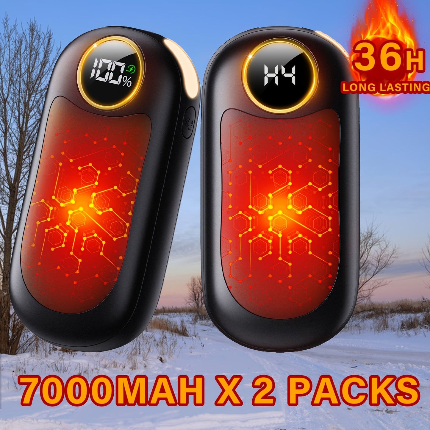 Rechargeable Hand Warmers 2-Pack – 4 Heat Levels, Power Bank & LED