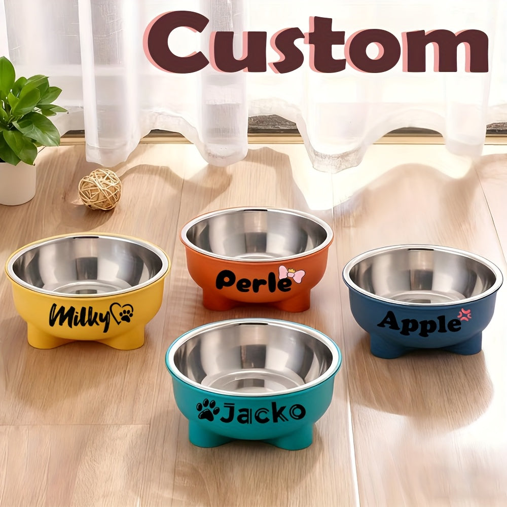 Customizable Plastic Pet Bowl with Personalized Name, Suitable for Dogs and Cats, Detachable Stainless Steel Design for Easy Cleaning, Perfect Pet Keepsake Gift