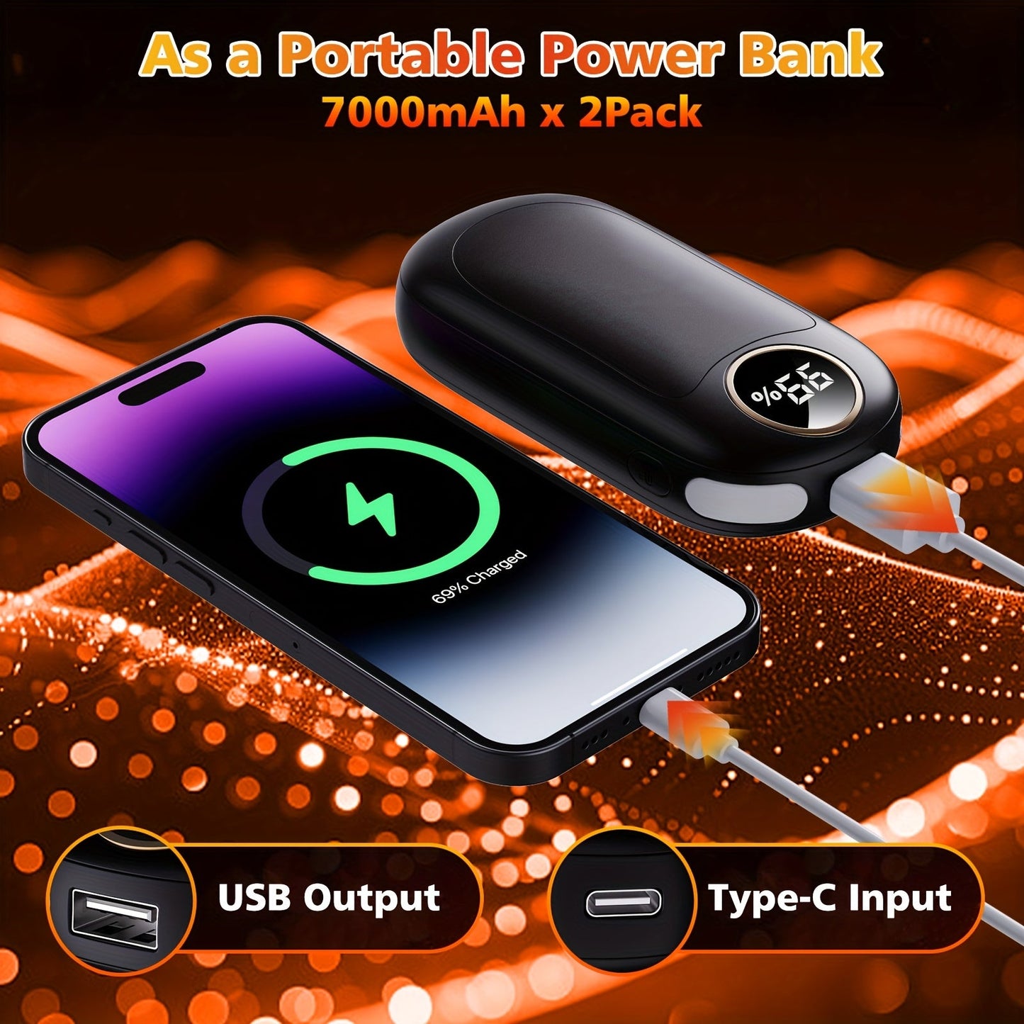 Rechargeable Hand Warmers 2-Pack – 4 Heat Levels, Power Bank & LED
