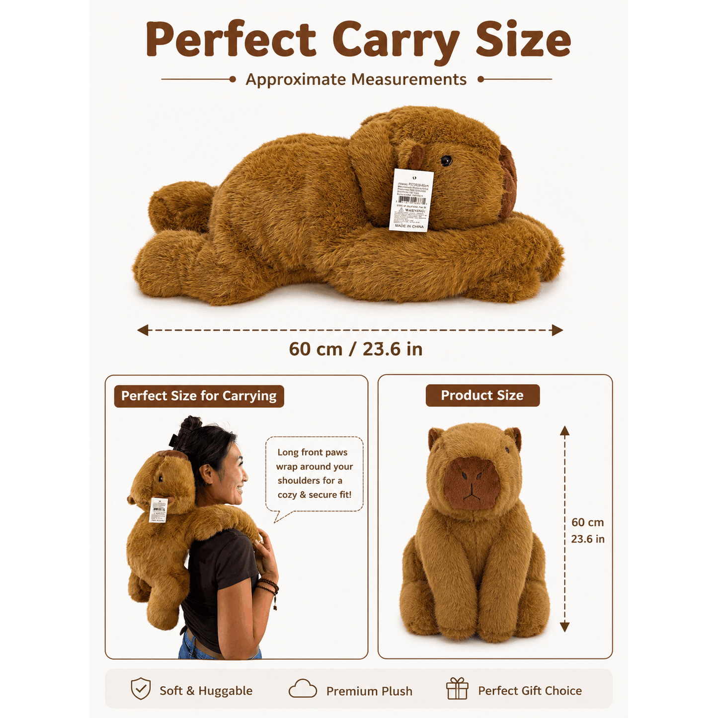 60cm Weighted Capybara Plush – Soft Calming Cuddle Toy