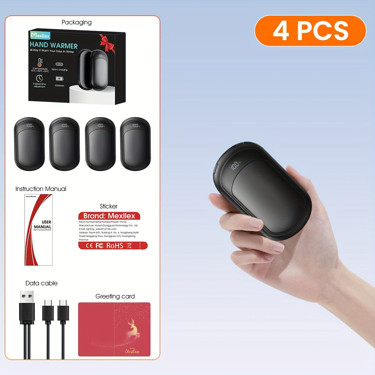 Rechargeable Hand Warmers 2-Pack – 3 Heat Modes, 20H Warmth