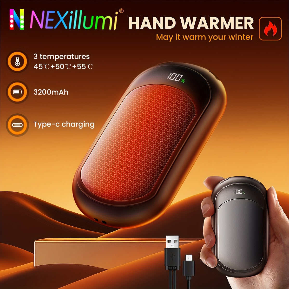 Rechargeable Hand Warmers 2-Pack – 3 Heat Modes, 20H Warmth