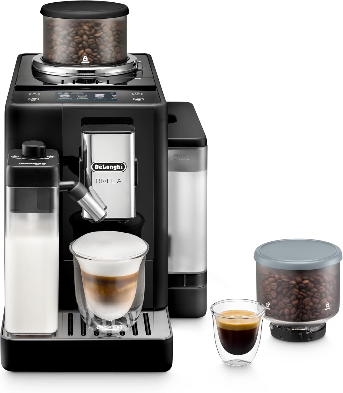 All-In-One Automatic Coffee Machine with Grinder and Milk System, Black